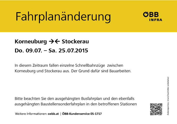 ÖBB Fahrplanänderung 9.7.-25.7.2015