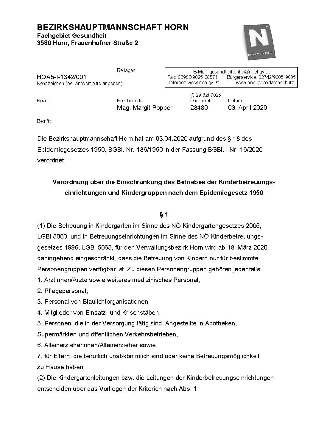 2020 04 09 VO Einschraenkung Kinderbetreuung Seite 1